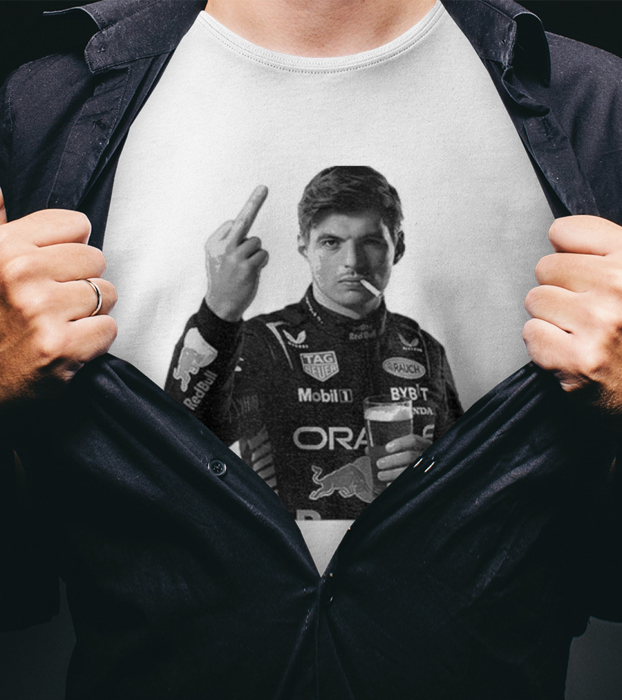 Max Verstappen Red Bull Racing Smoking Beer Middle Finger T-Shirt