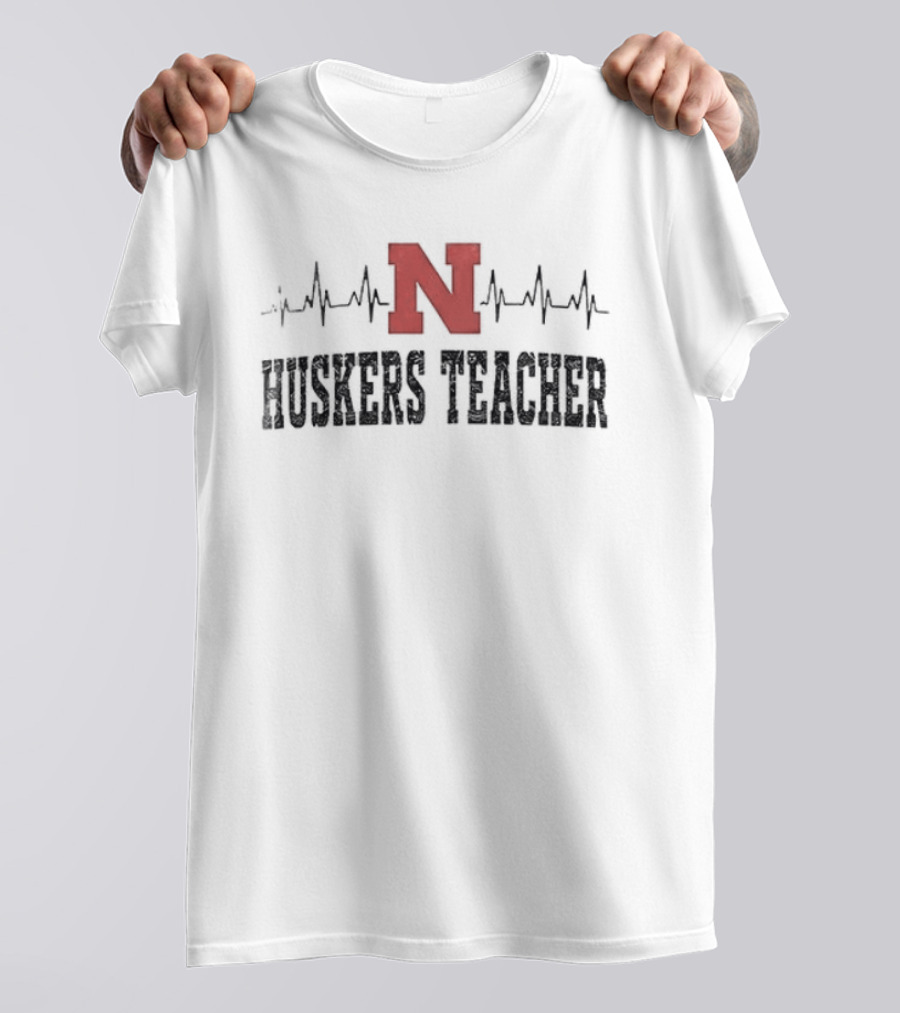 Nebraska Huskers Teacher Heartbeat Football Fan T-Shirt