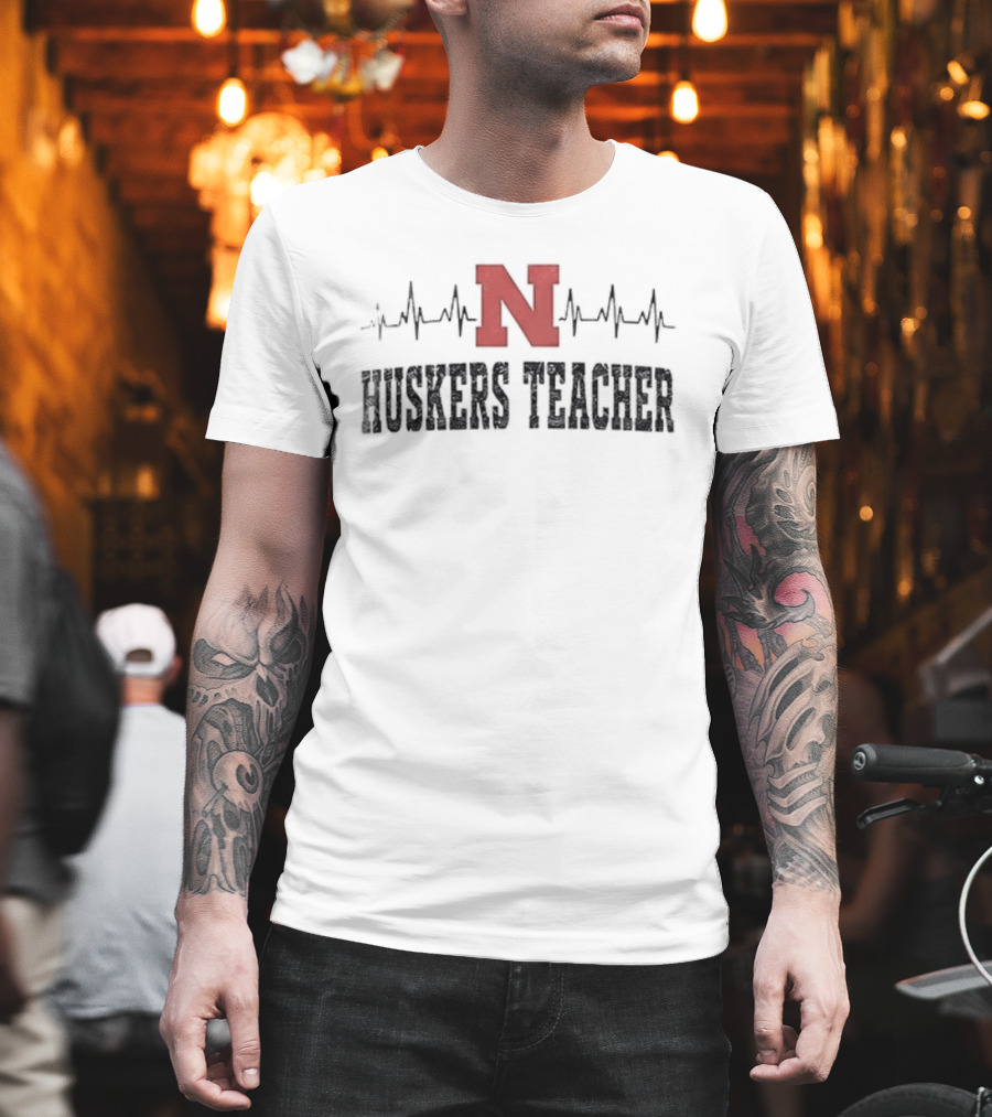 Nebraska Huskers Teacher Heartbeat Football Fan T-Shirt