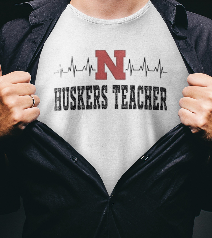 Nebraska Huskers Teacher Heartbeat Football Fan T-Shirt