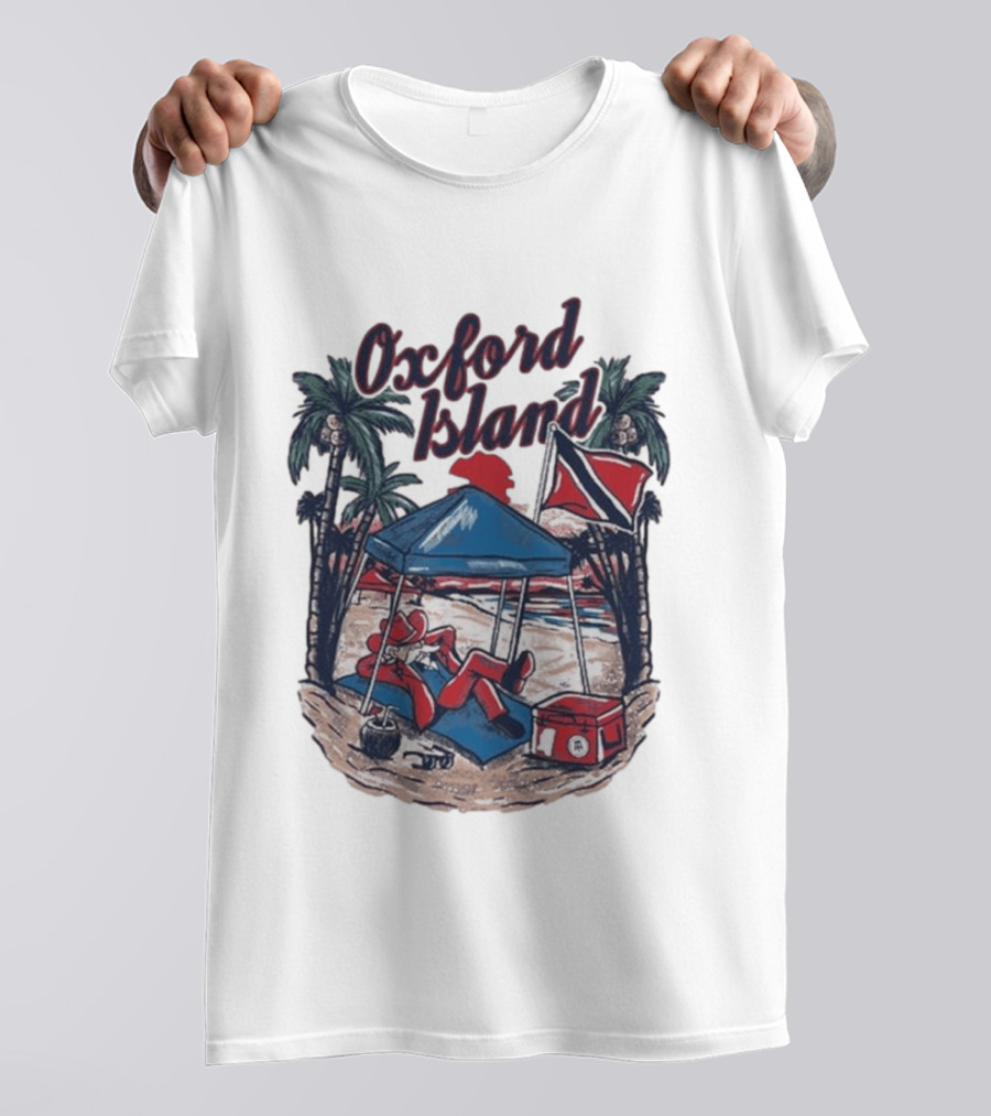 Oxford Island Beach Scene Palm Trees Camping Holiday Relaxation T-Shirt