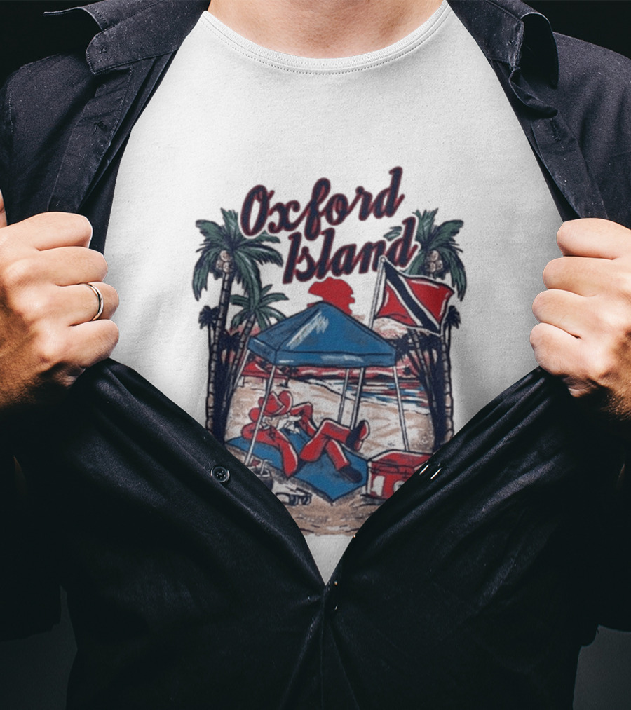 Oxford Island Beach Scene Palm Trees Camping Holiday Relaxation T-Shirt