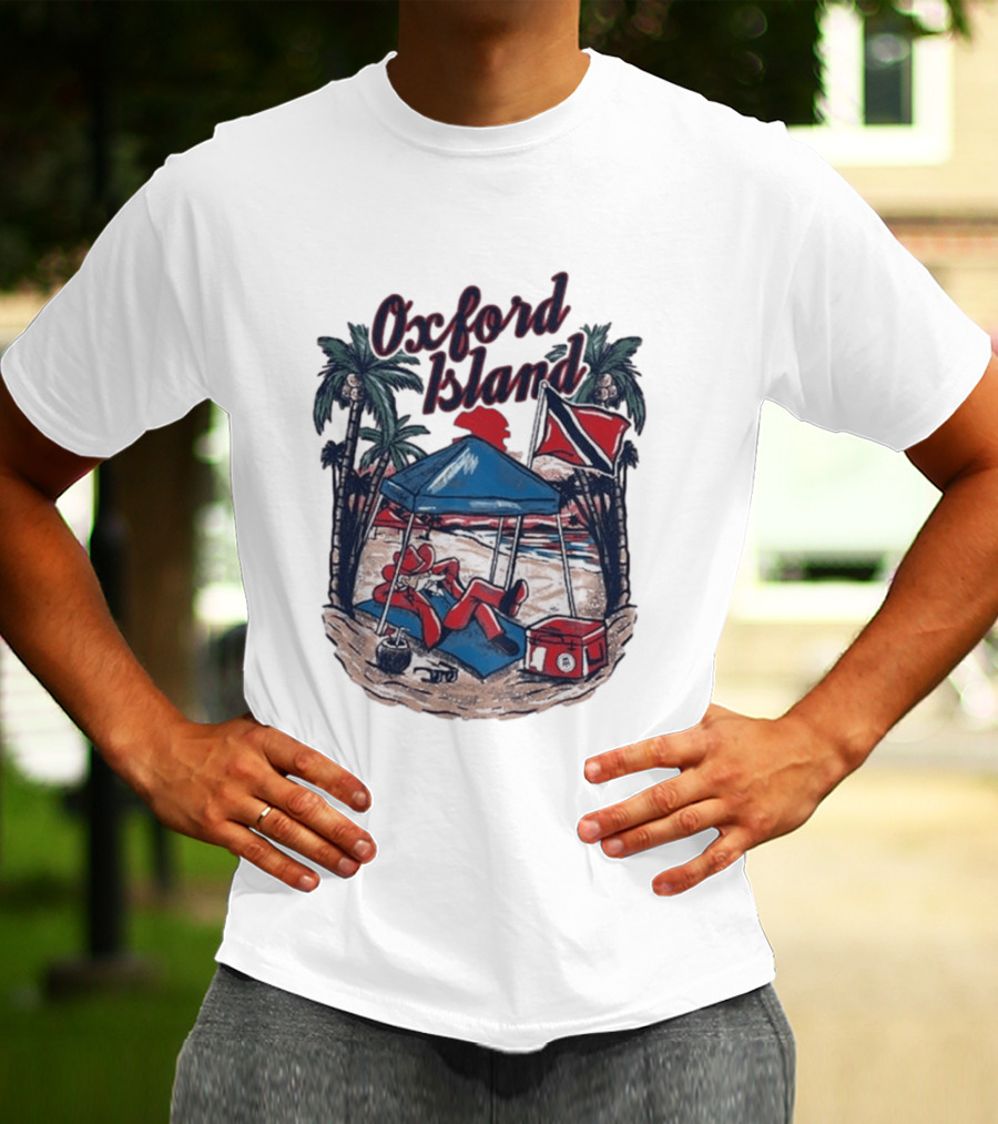 Oxford Island Beach Scene Palm Trees Camping Holiday Relaxation T-Shirt