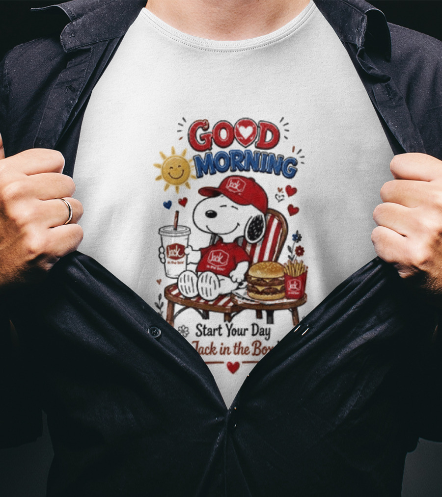 Peanuts Snoopy Good Morning Sunshine Start Your Day The Jack In The Box Way T-Shirt