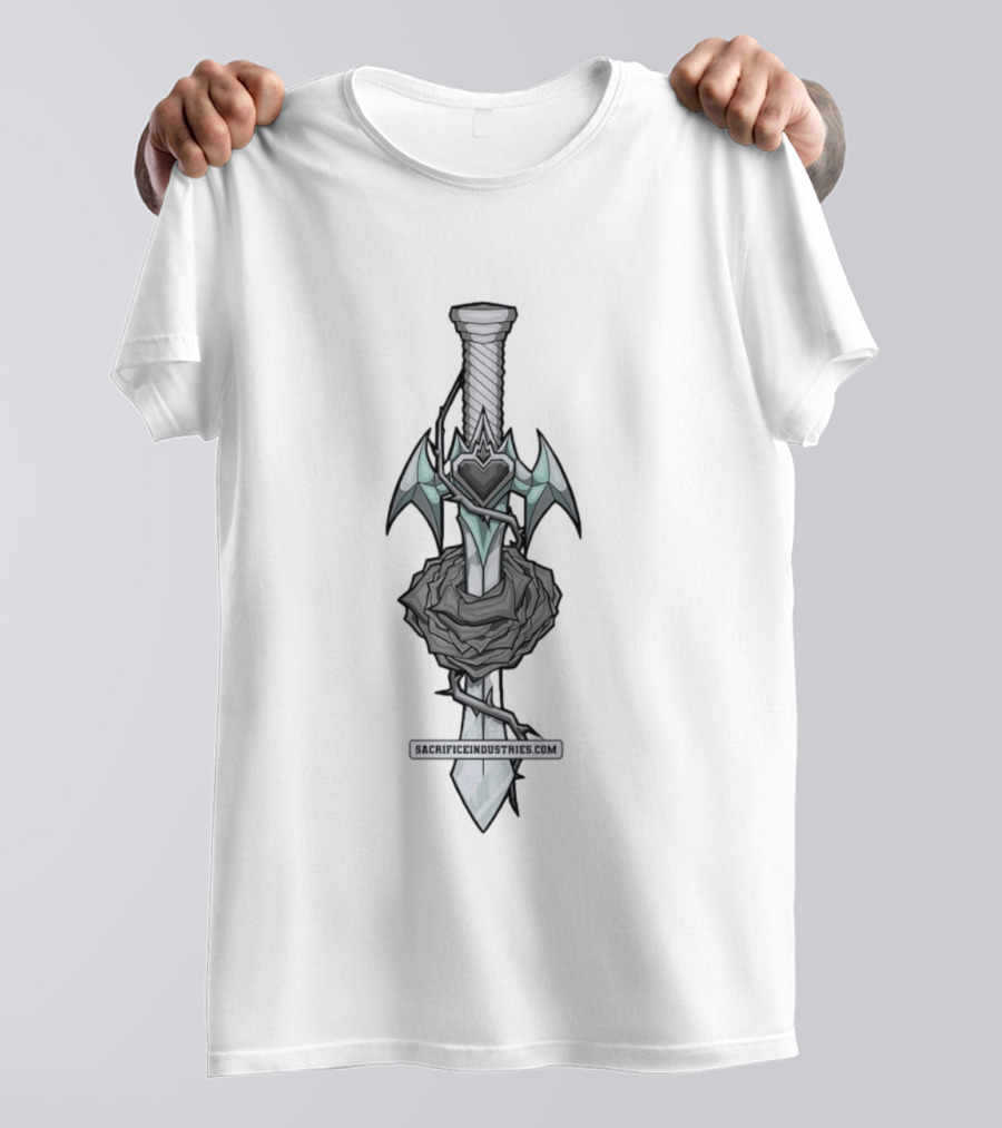 Sacrifice Industries Sword Rose Heart Icon With Wings And Thorns T-Shirt