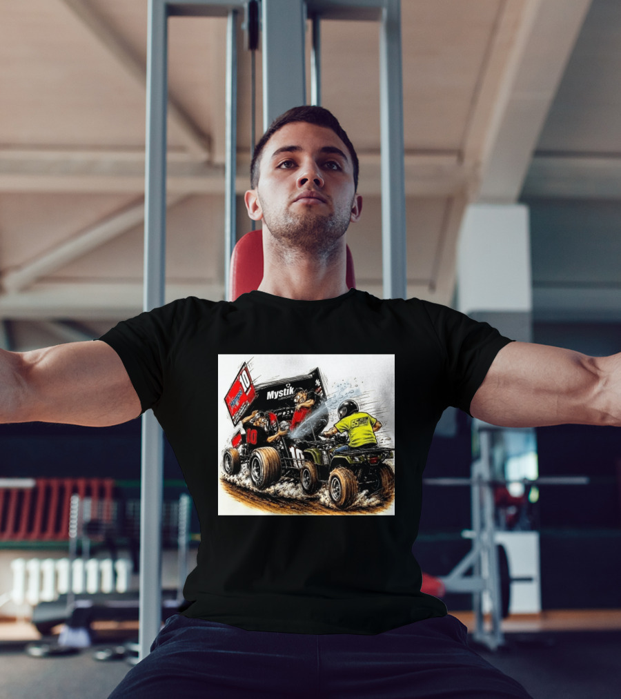 ATV Racing Action With Mystik Lubricants Dirt Track Riders Off Road Racing Vehicles And Hampel 65 Speed Shop T-Shirt