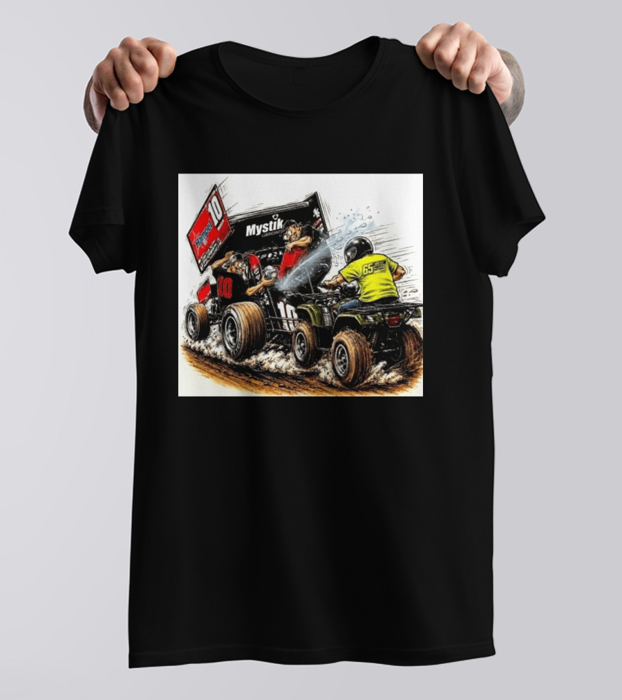 ATV Racing Action With Mystik Lubricants Dirt Track Riders Off Road Racing Vehicles And Hampel 65 Speed Shop T-Shirt