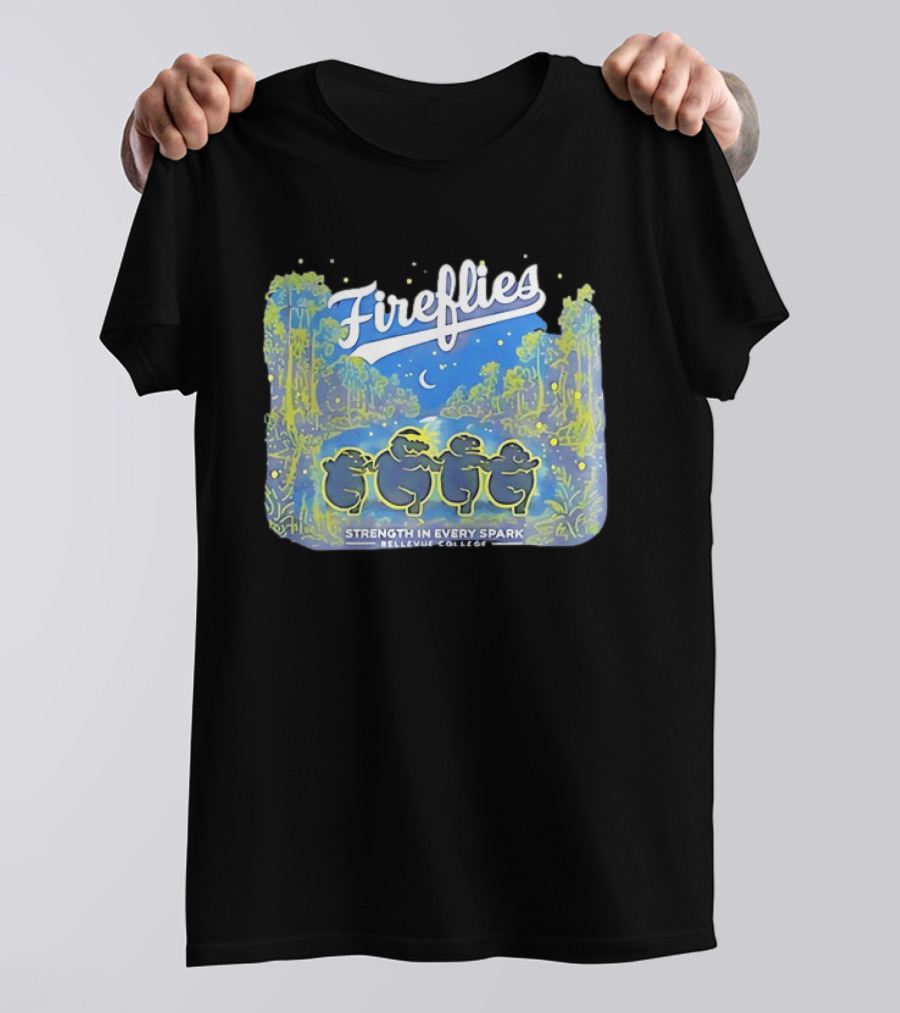 Fireflies Bellevue College Strength In Every Spark Under Night Sky T-Shirt