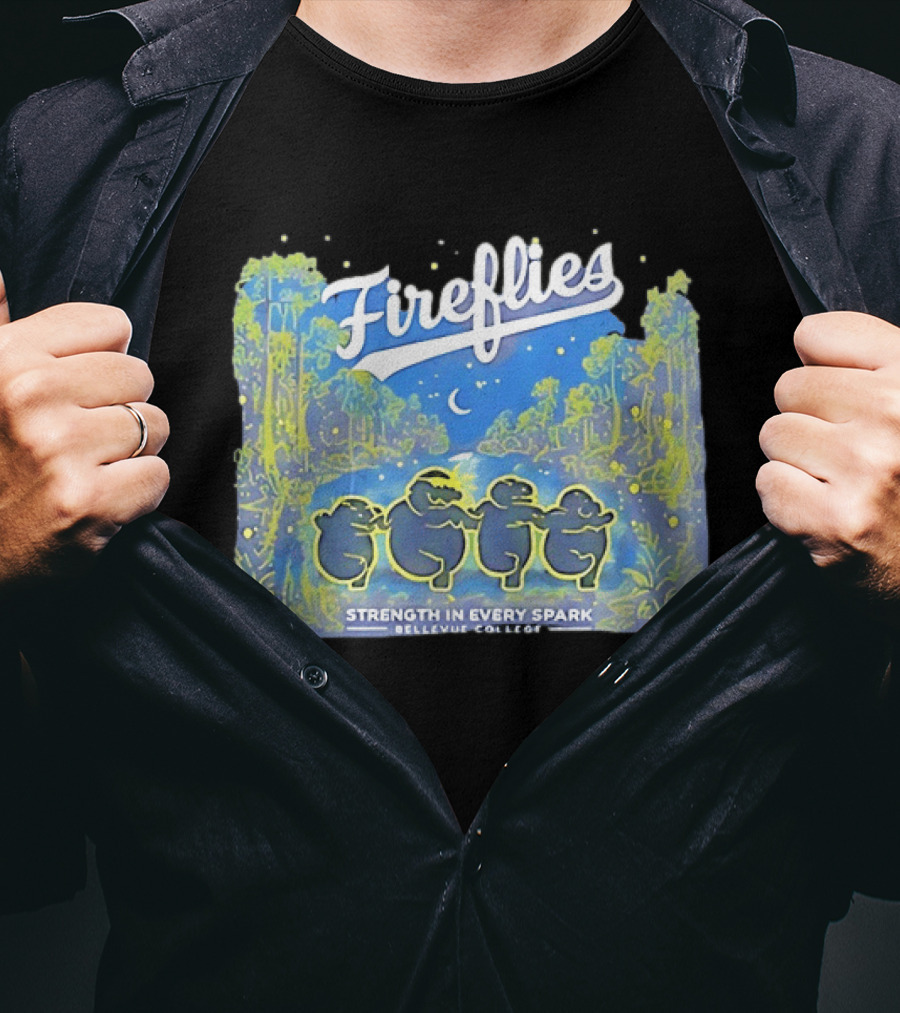 Fireflies Bellevue College Strength In Every Spark Under Night Sky T-Shirt