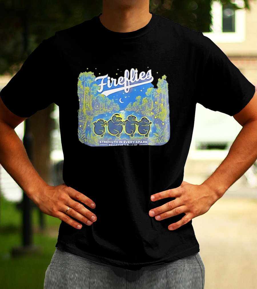 Fireflies Bellevue College Strength In Every Spark Under Night Sky T-Shirt