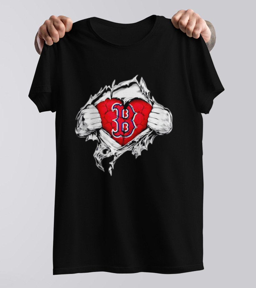 Boston Red Sox Heart Ripped Chest MLB Baseball Fan T-Shirt