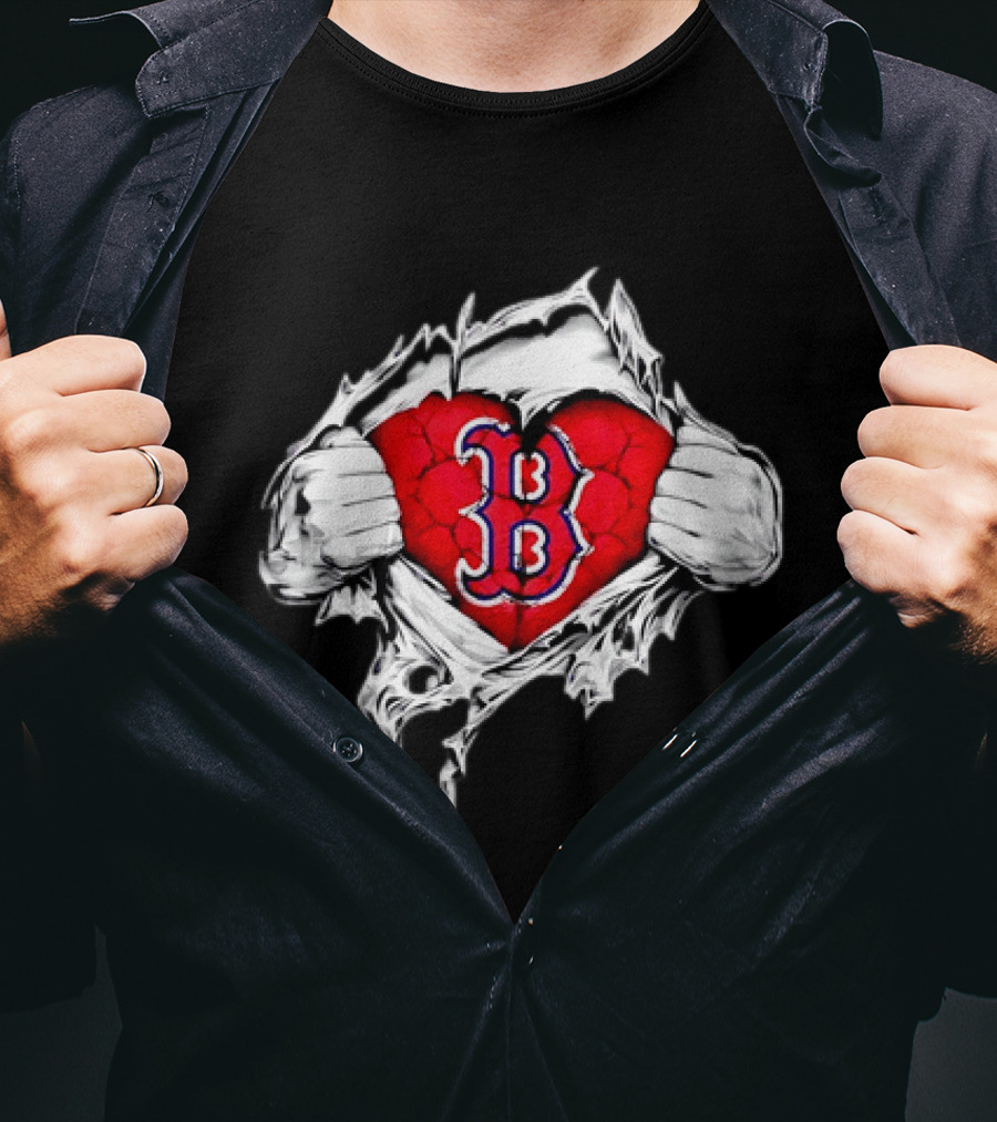 Boston Red Sox Heart Ripped Chest MLB Baseball Fan T-Shirt