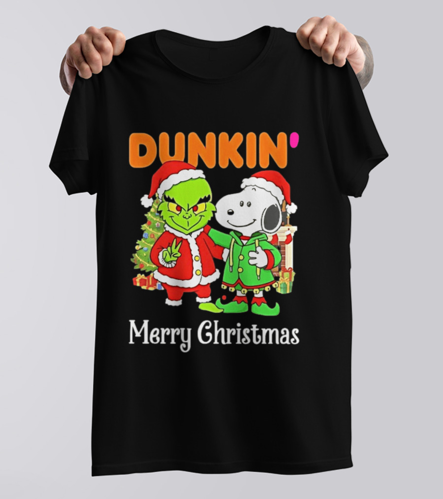 Dunkin Merry Christmas Grinch Snoopy Santas T-Shirt