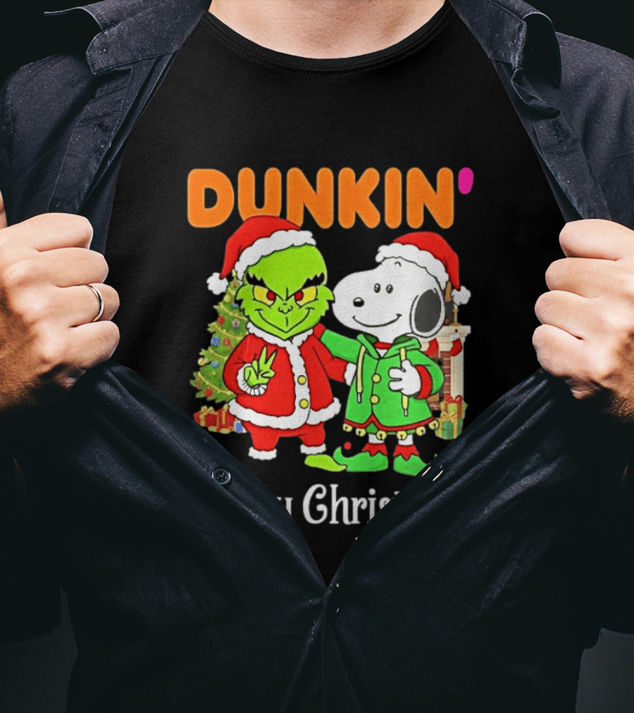 Dunkin Merry Christmas Grinch Snoopy Santas T-Shirt
