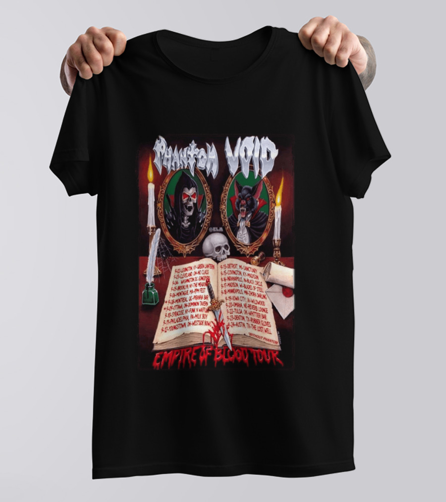 Phantom VOID 2026 Empire Of Blood Tour Dates And Locations Featuring Vampire Imagery And Candles T-Shirt