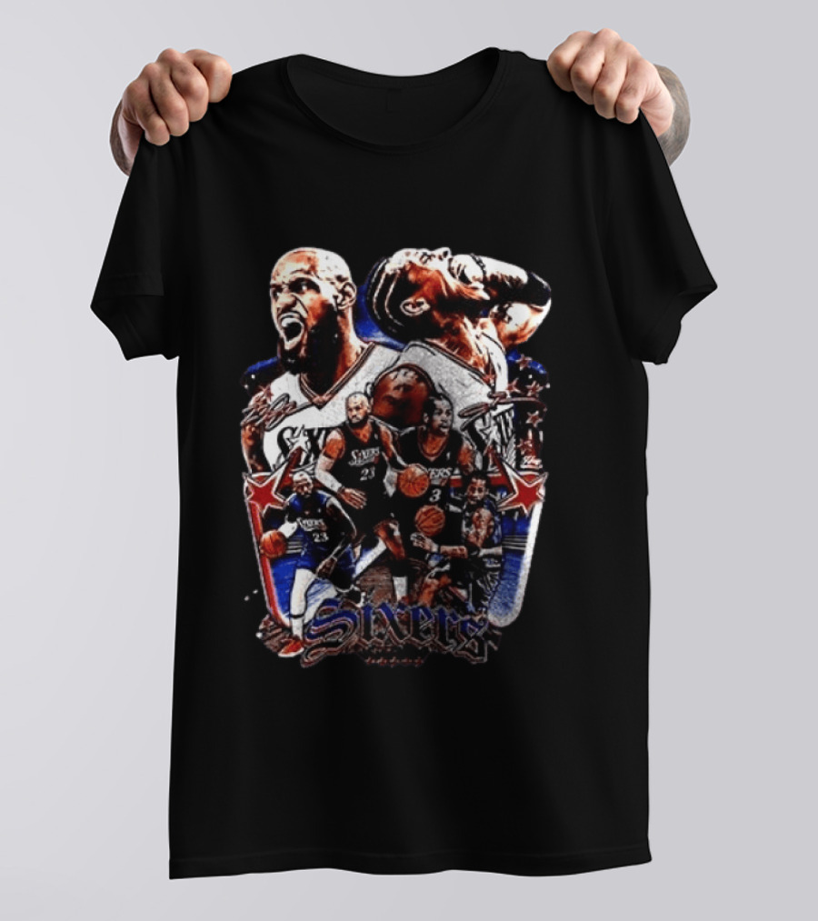 Philadelphia Sixers LeBron James Allen Iverson Crossover Collage T-Shirt