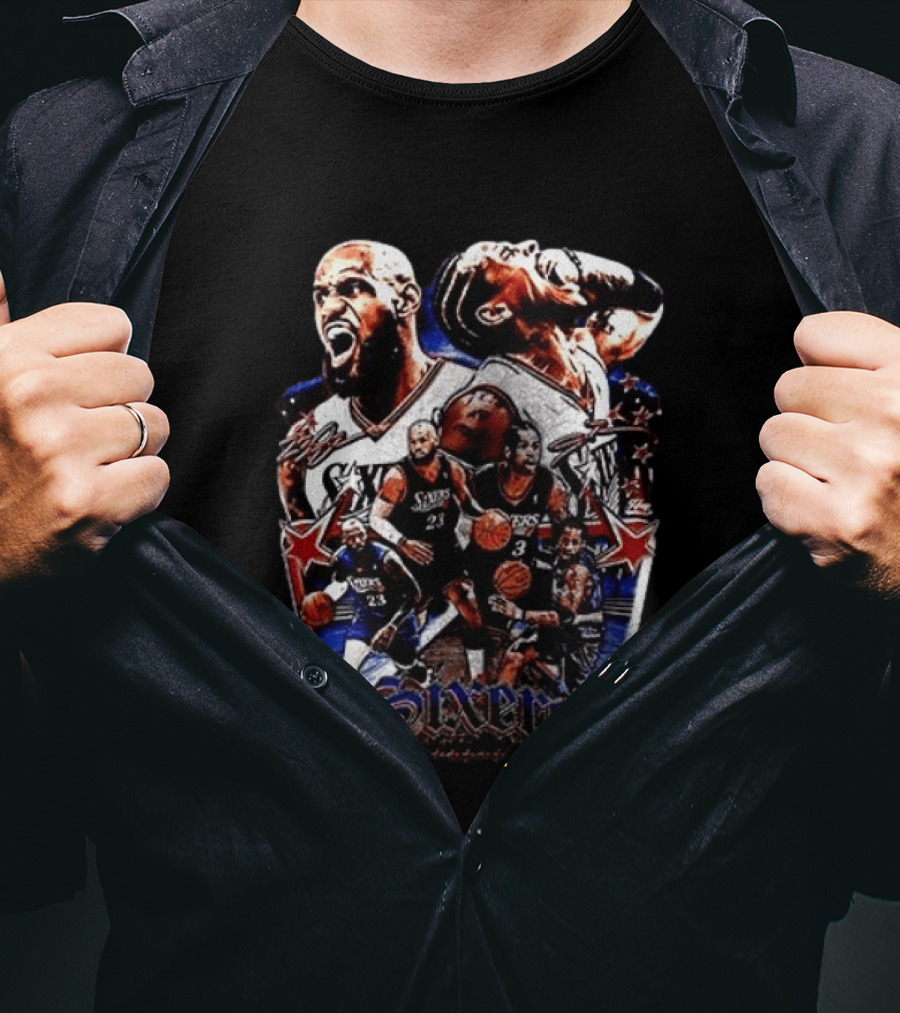 Philadelphia Sixers LeBron James Allen Iverson Crossover Collage T-Shirt