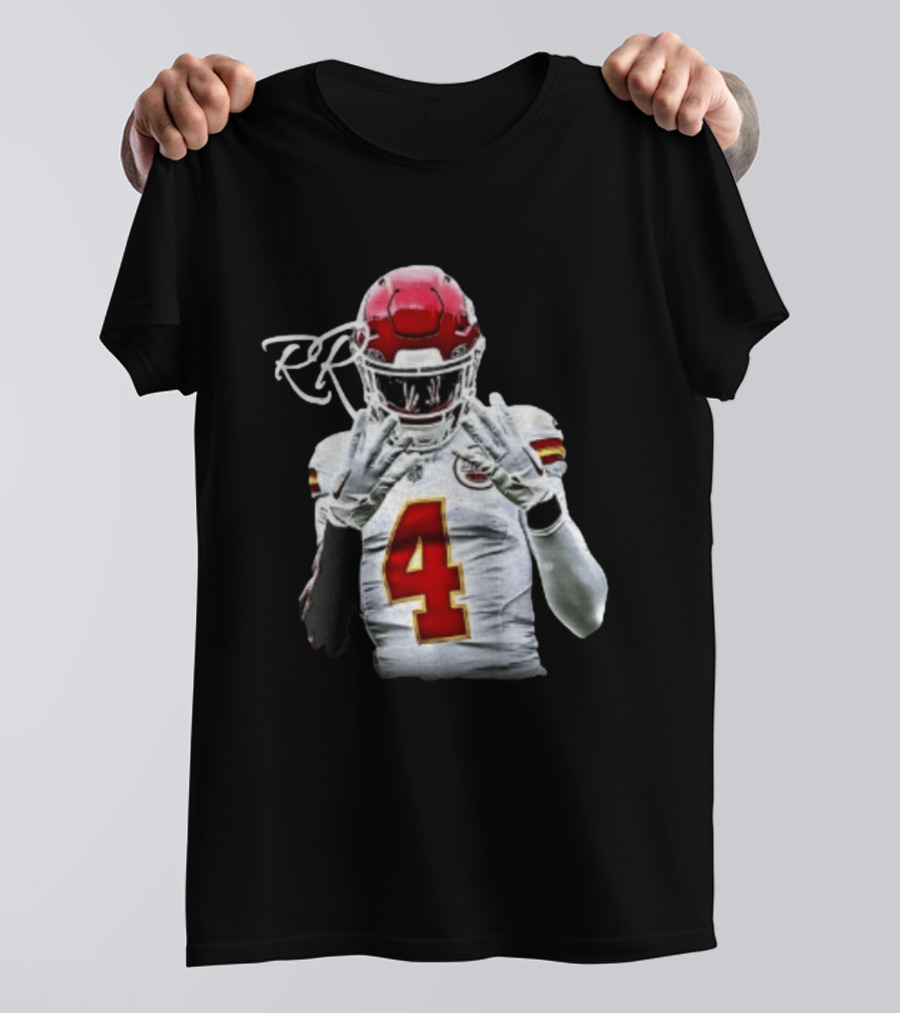 Rashee Rice Number 4 Kansas City Chiefs Football RP Helmet And Jersey T-Shirt