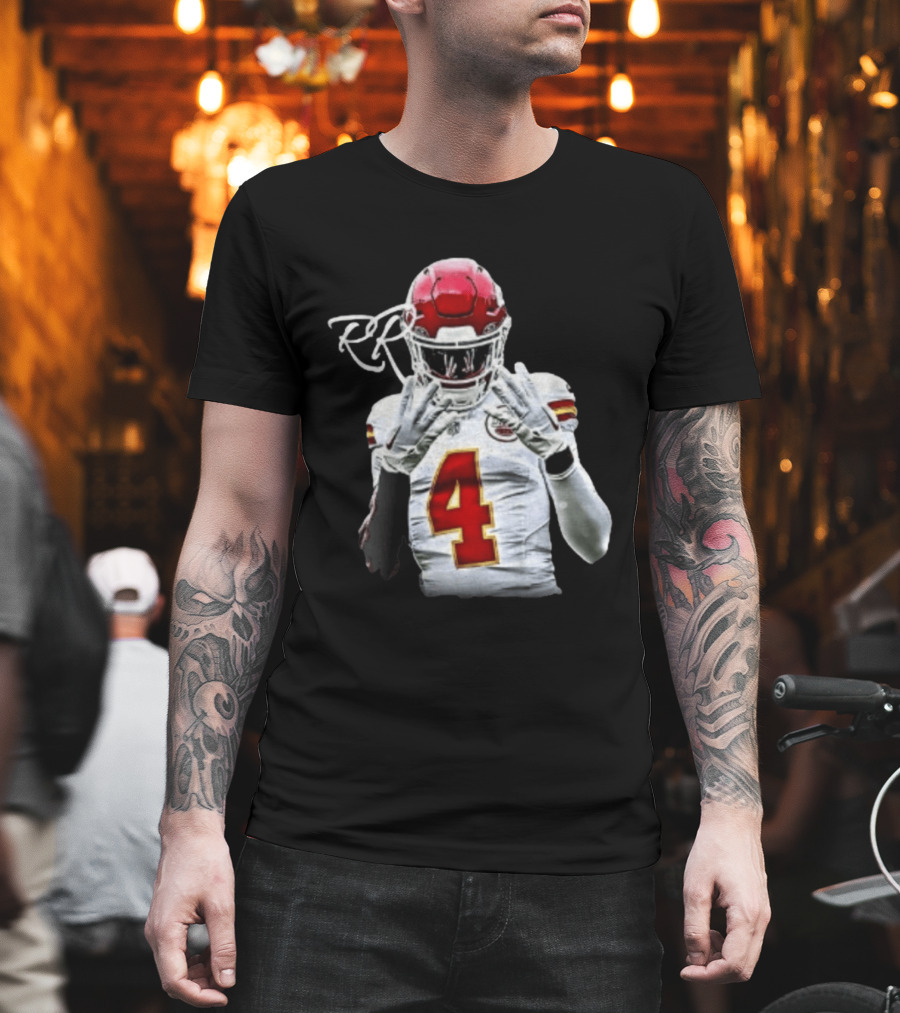 Rashee Rice Number 4 Kansas City Chiefs Football RP Helmet And Jersey T-Shirt