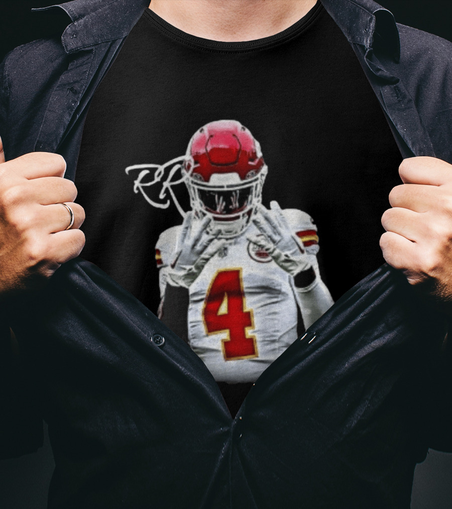 Rashee Rice Number 4 Kansas City Chiefs Football RP Helmet And Jersey T-Shirt