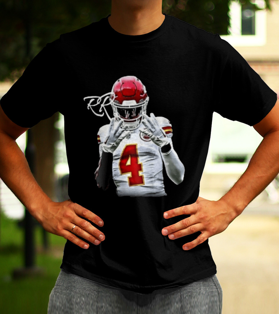 Rashee Rice Number 4 Kansas City Chiefs Football RP Helmet And Jersey T-Shirt