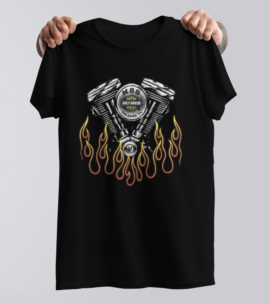 Harley Davidson Motorcycles Engine With Flames T-Shirt