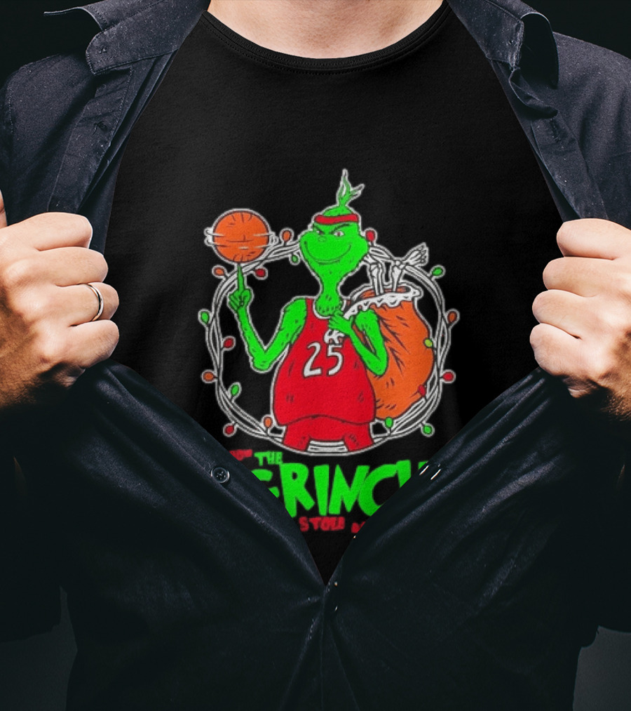 The Grinch Basketball Christmas Lights Jersey 25 Stole Ankles Green T-Shirt