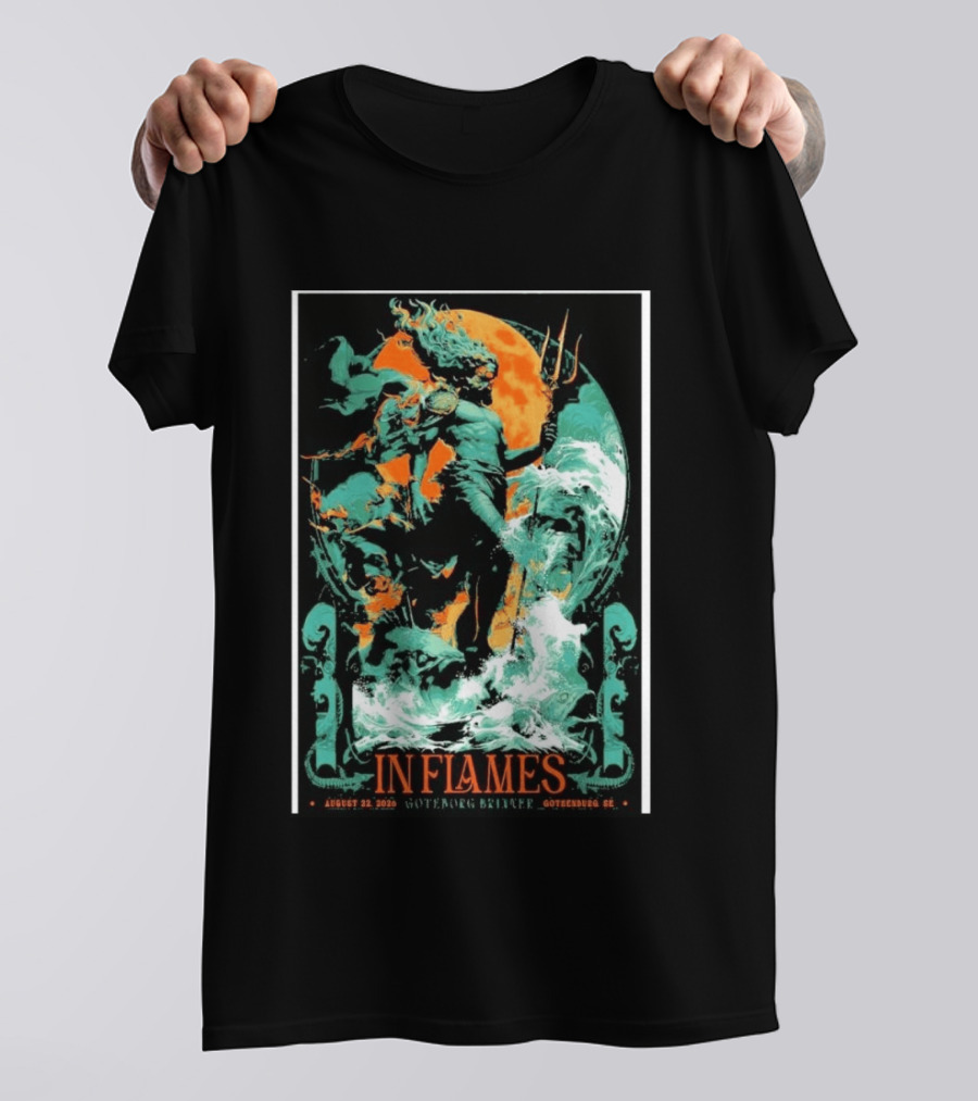In Flames Göteborg Brinner August 22 2026 Poseidon Trident Concert Event Gothenburg SE T-Shirt