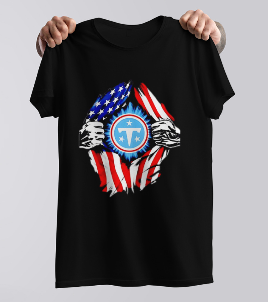Tennessee Titans American Flag Ripped Chest USA Football Fan T-Shirt