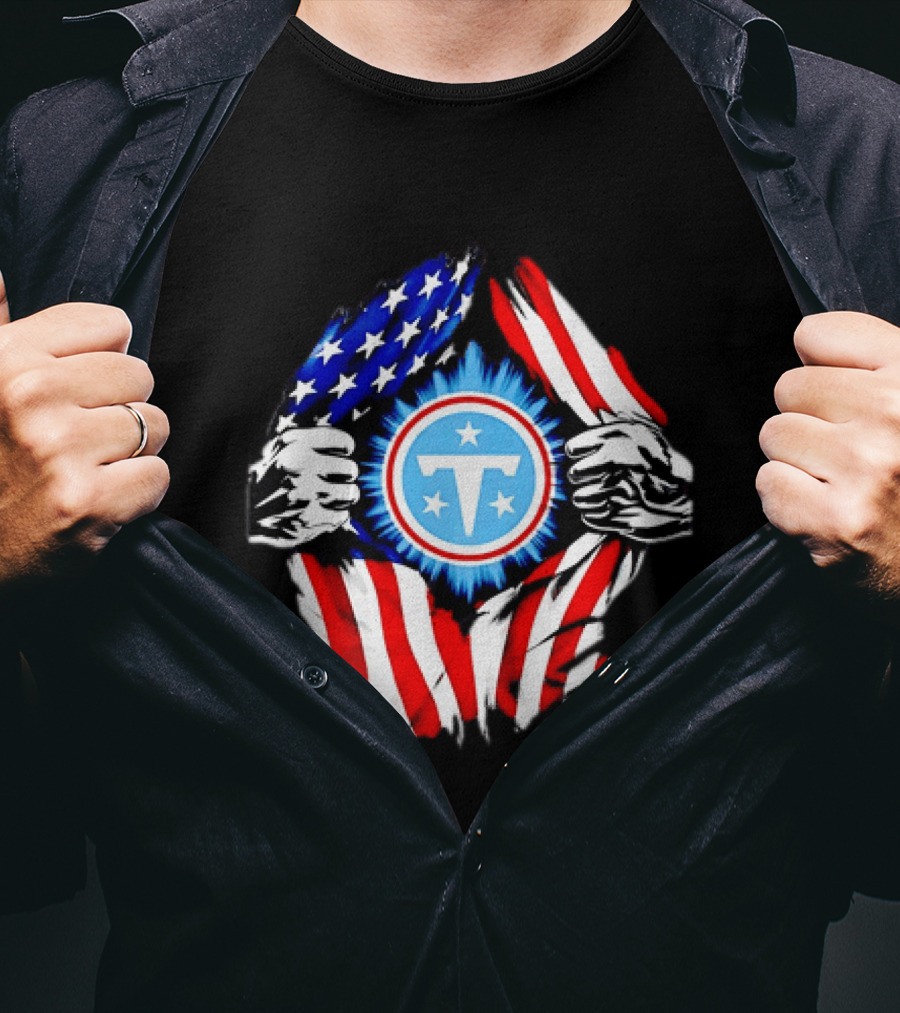Tennessee Titans American Flag Ripped Chest USA Football Fan T-Shirt