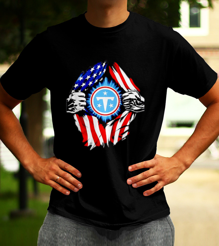 Tennessee Titans American Flag Ripped Chest USA Football Fan T-Shirt