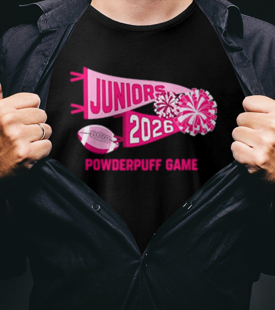 Juniors 2026 Powderpuff Game Pom Poms And Football T-Shirt