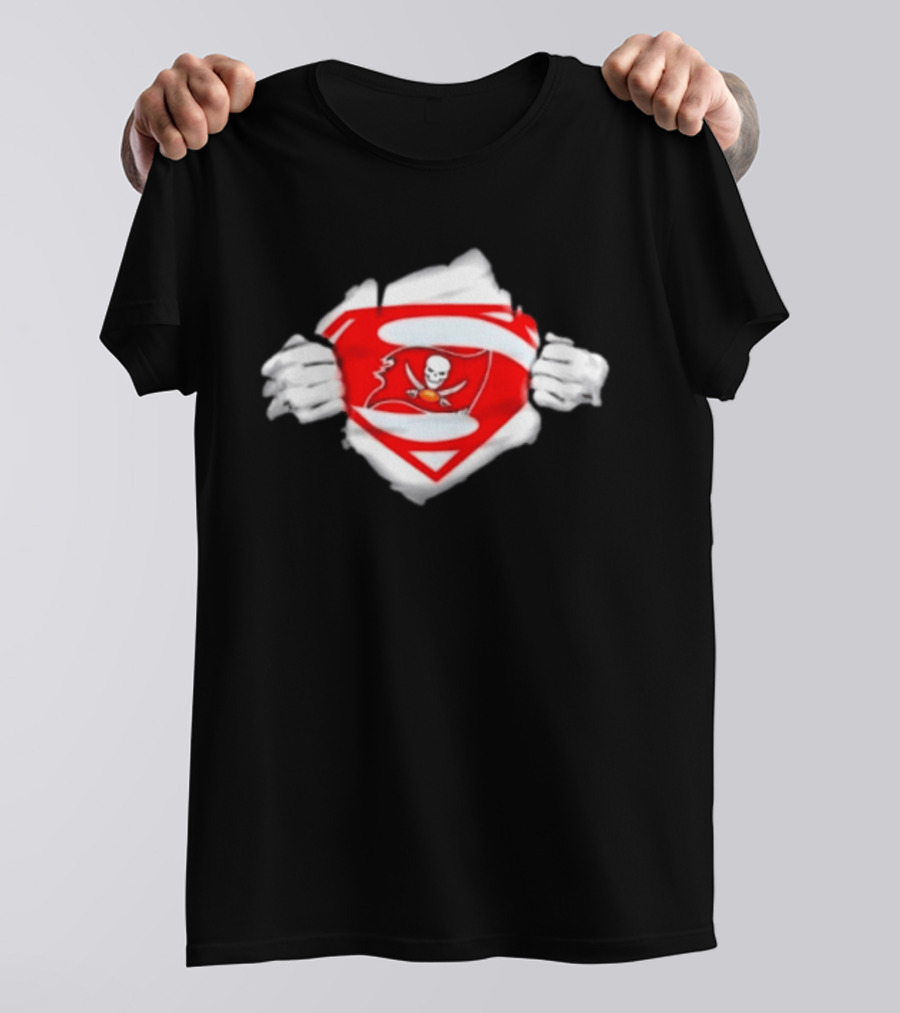 Tampa Bay Buccaneers Superpower Fan Symbol With Skulls Football Superman T-Shirt