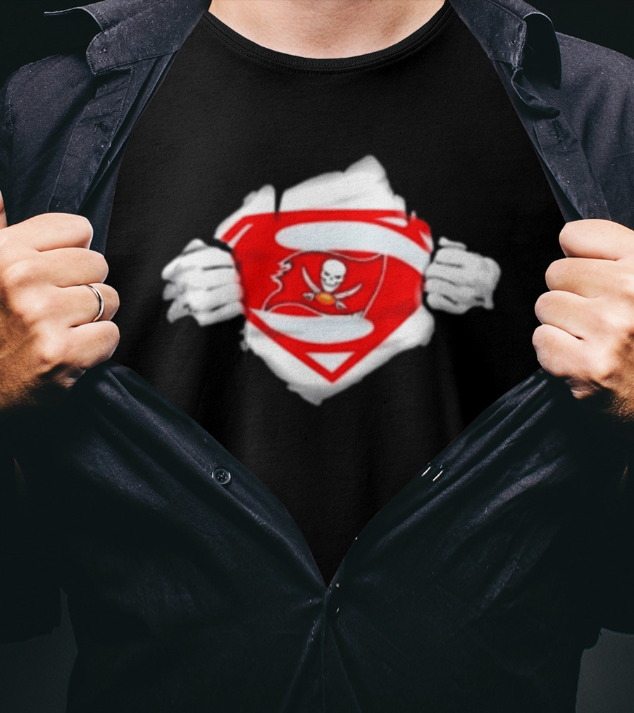 Tampa Bay Buccaneers Superpower Fan Symbol With Skulls Football Superman T-Shirt