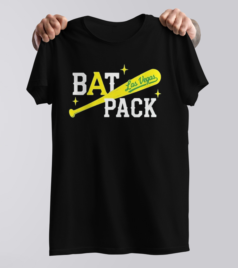 Las Vegas Bat Pack Yellow Baseball Bat Logo With Stars T-Shirt