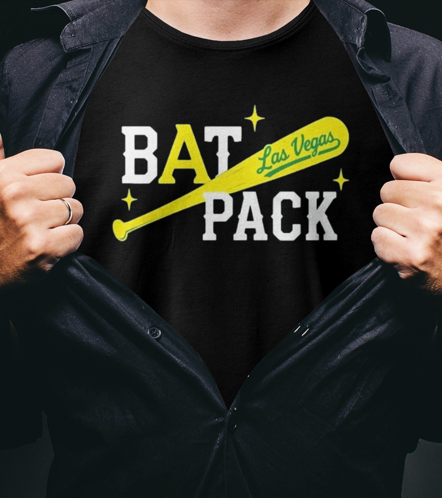 Las Vegas Bat Pack Yellow Baseball Bat Logo With Stars T-Shirt