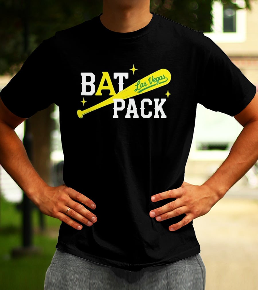Las Vegas Bat Pack Yellow Baseball Bat Logo With Stars T-Shirt