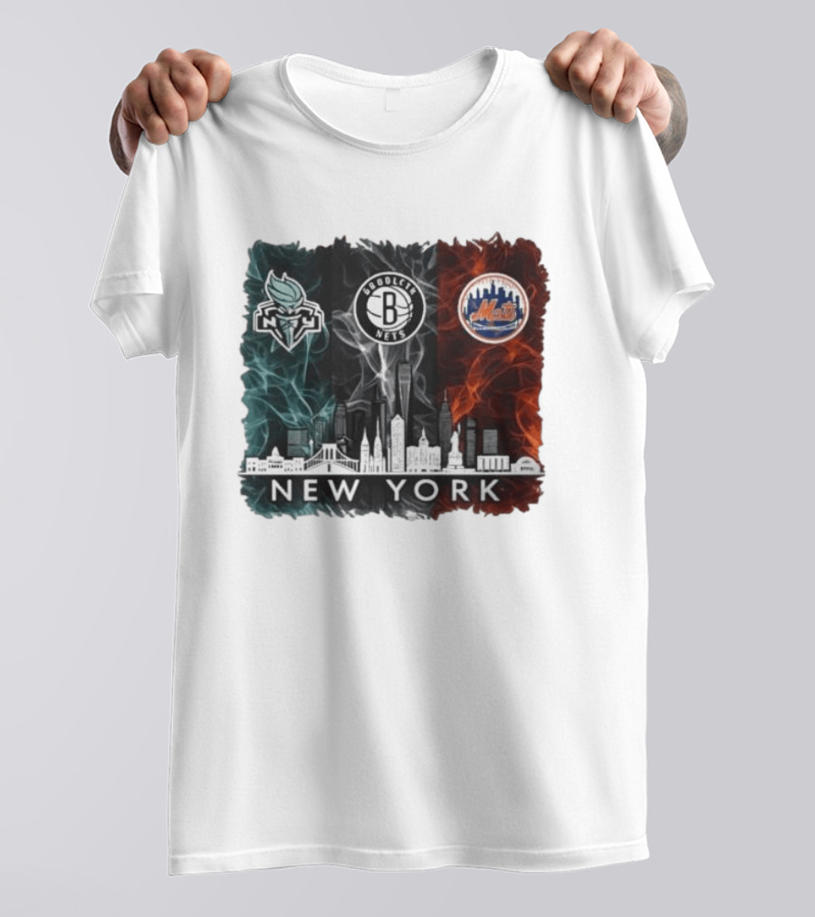 Brooklyn Nets New York Mets Liberty 2026 Celebration Skyline T-Shirt