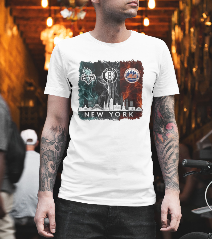 Brooklyn Nets New York Mets Liberty 2026 Celebration Skyline T-Shirt