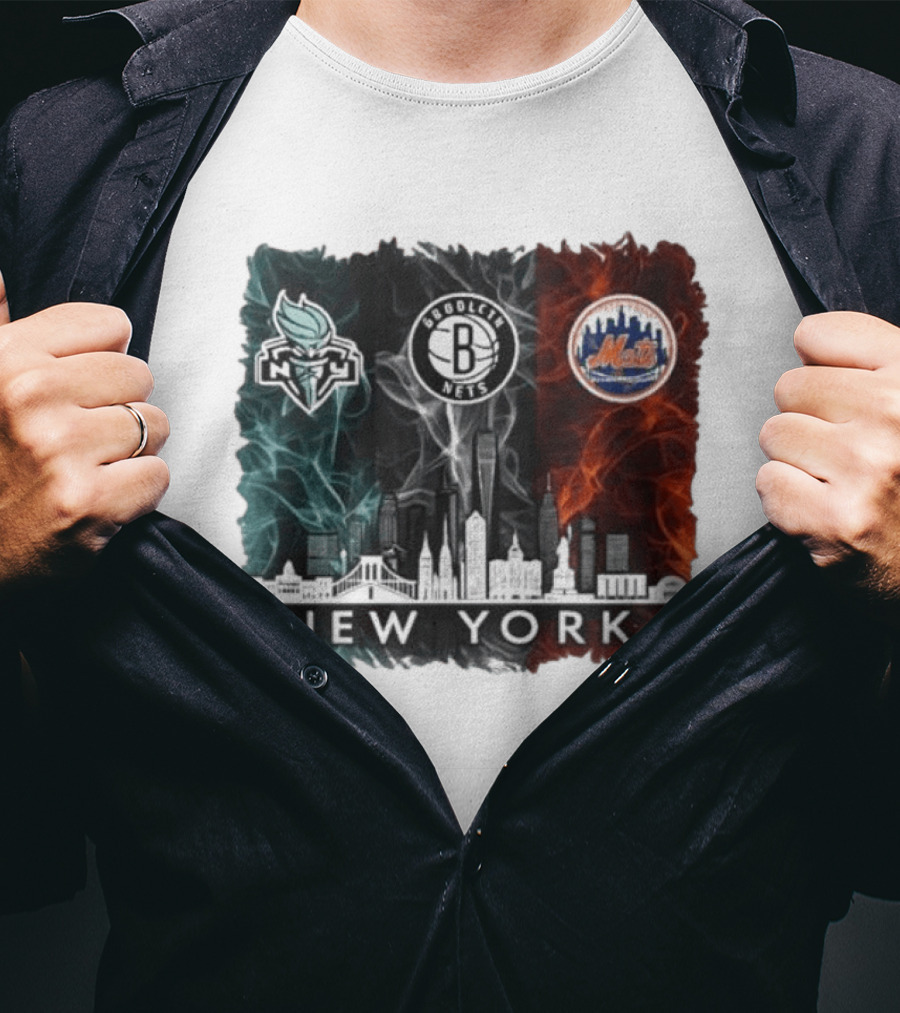 Brooklyn Nets New York Mets Liberty 2026 Celebration Skyline T-Shirt