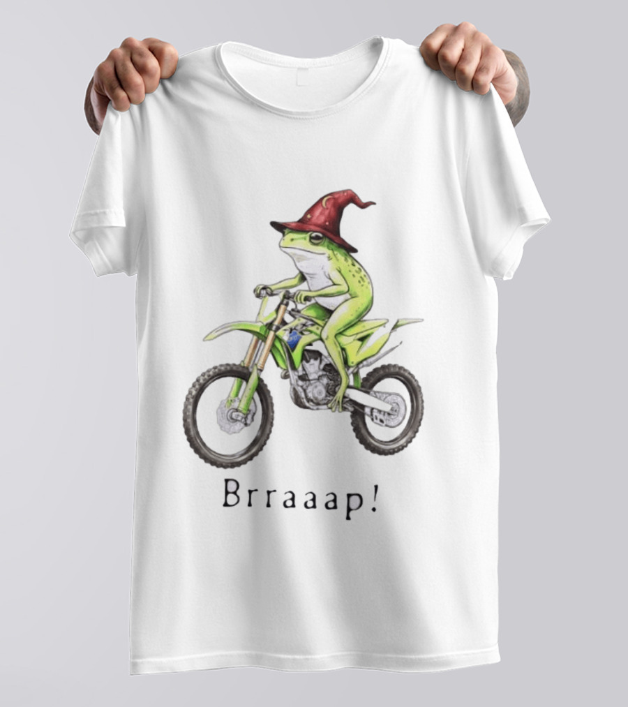 Brraaap Wizard Frog On Green Motocross Bike T-Shirt