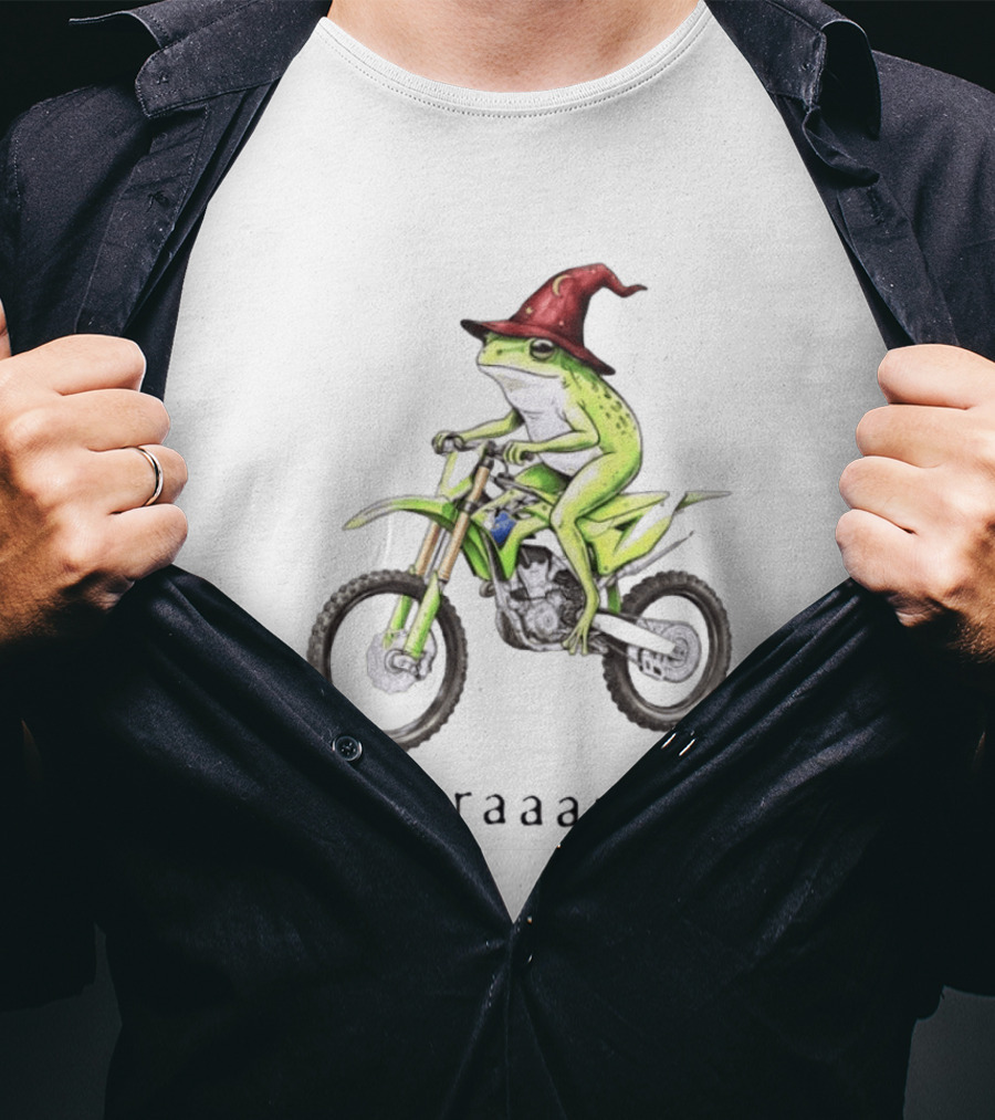 Brraaap Wizard Frog On Green Motocross Bike T-Shirt