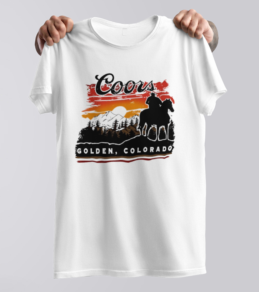 Coors Golden Colorado Cowboy Sunset Mountains T-Shirt