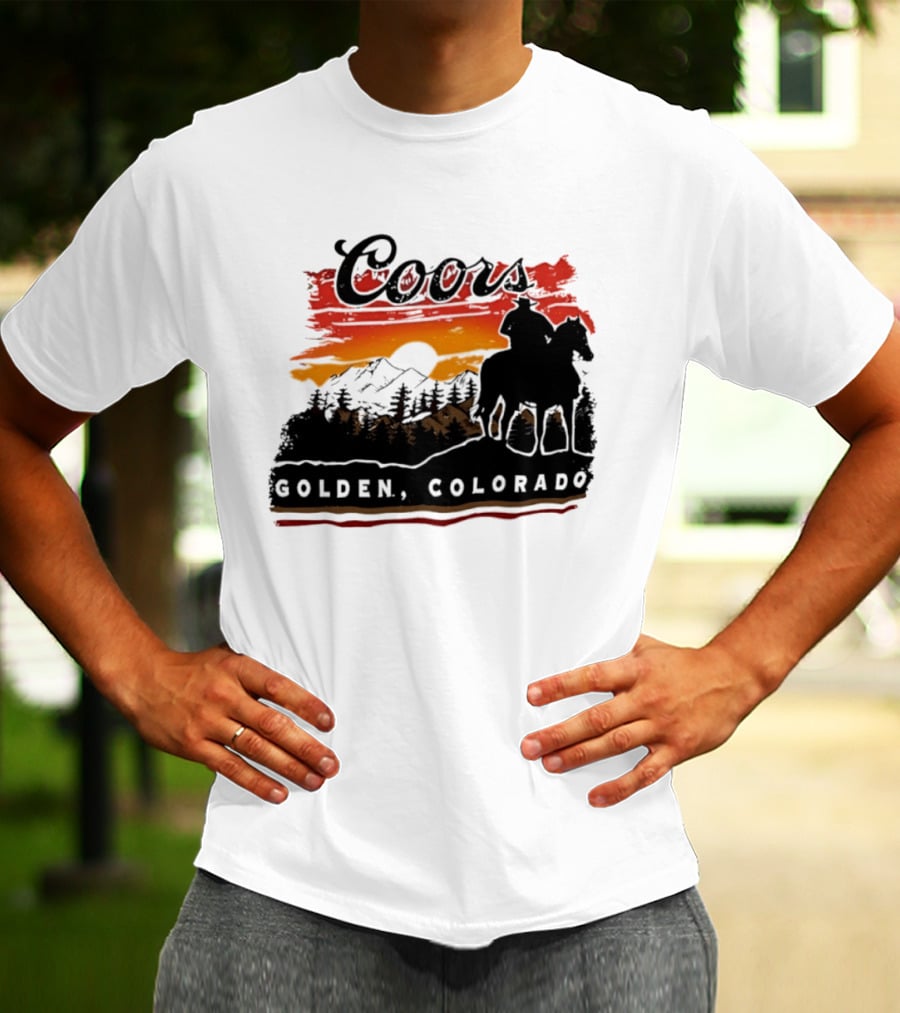 Coors Golden Colorado Cowboy Sunset Mountains T-Shirt