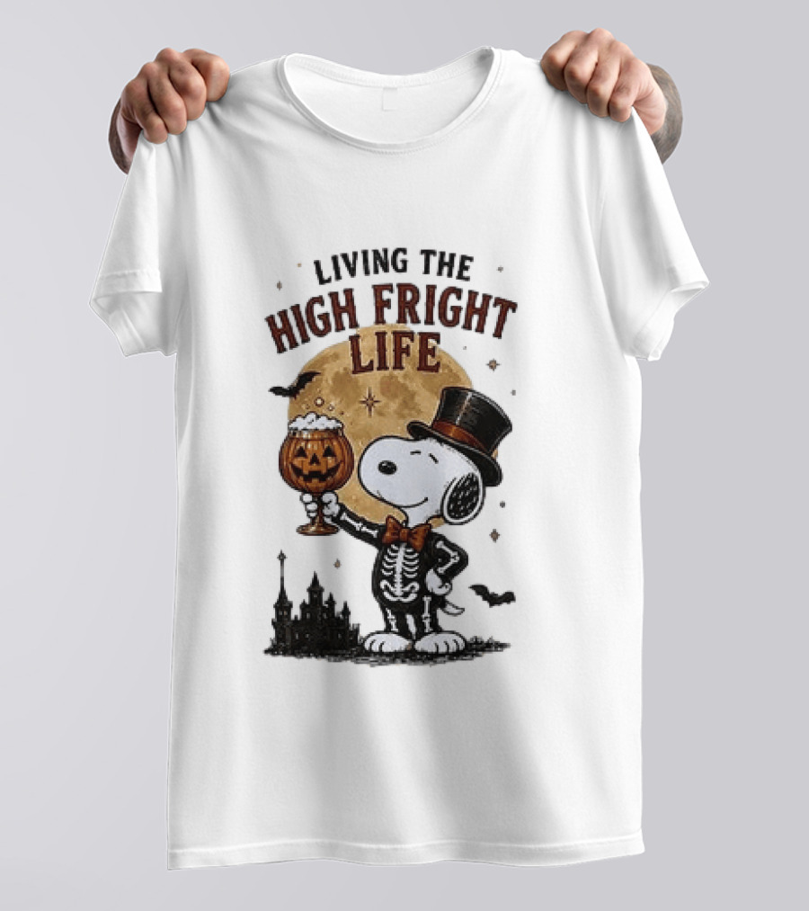 Peanuts Snoopy Living The High Fright Life Halloween Moon Pumpkin T-Shirt