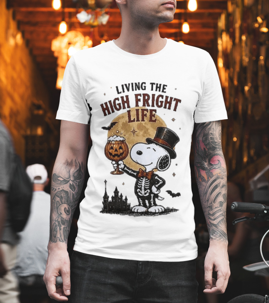 Peanuts Snoopy Living The High Fright Life Halloween Moon Pumpkin T-Shirt