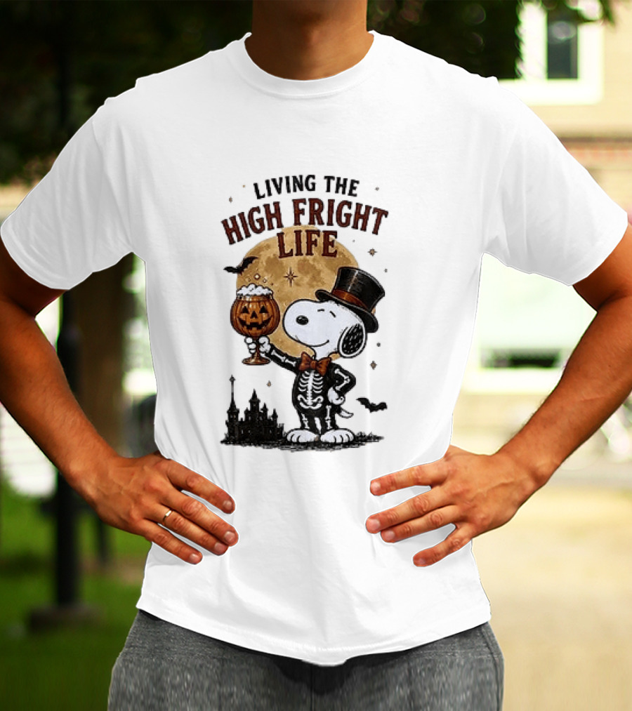 Peanuts Snoopy Living The High Fright Life Halloween Moon Pumpkin T-Shirt
