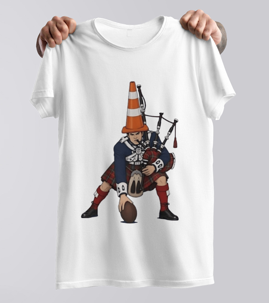 Scottish Bagpiper Traffic Cone American Football Fusion T-Shirt