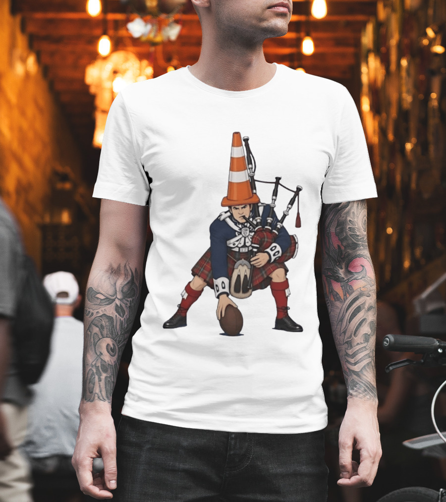 Scottish Bagpiper Traffic Cone American Football Fusion T-Shirt