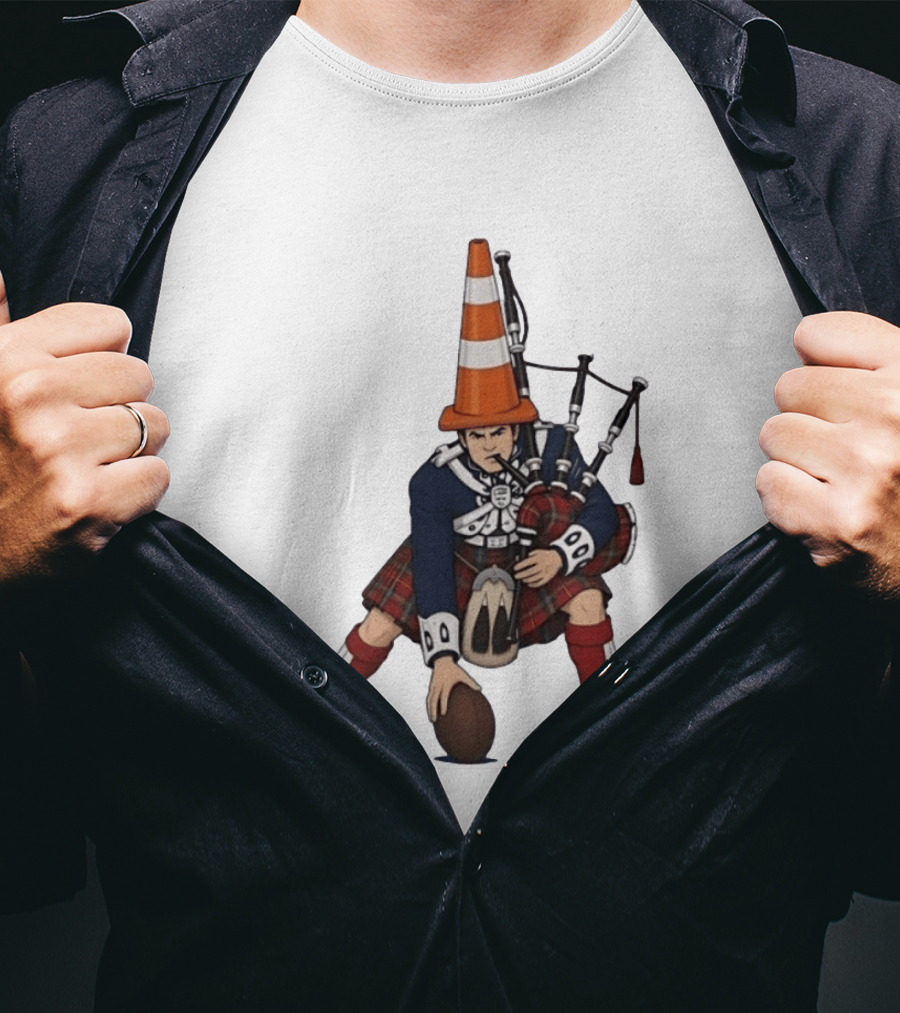 Scottish Bagpiper Traffic Cone American Football Fusion T-Shirt